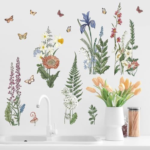 Vinilos decorativos flores y helechos primavera-verano miniatura 6
