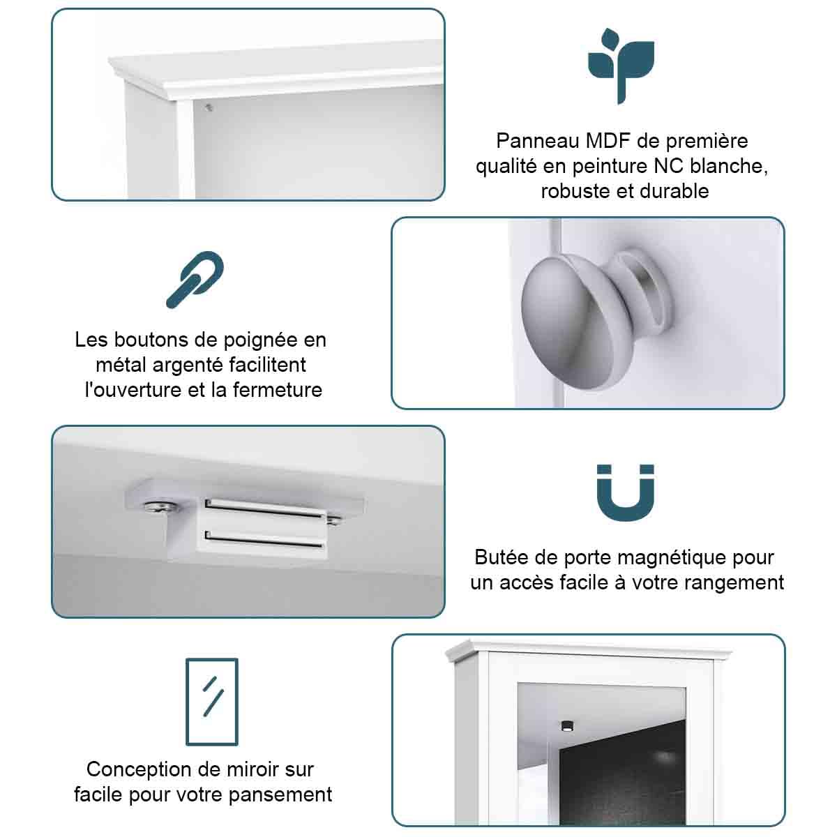 COSTWAY Armoire de Salle de Bain avec Miroir, Armoire Miroir Murale à 2 Niveaux, pour Pharmacie, Salle de Bain, avec Etagère Réglable (Blanc)