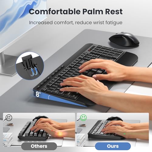 Image of TECKNET 2.4GHz Wireless Ergonomic Keyboard with Full Size Wrist Rest | 8 Shortcut Keys, Stable Connection, Spill Resistant, Silent Click, Wide Compatibility Keyboard for Windows Laptop PC Computer