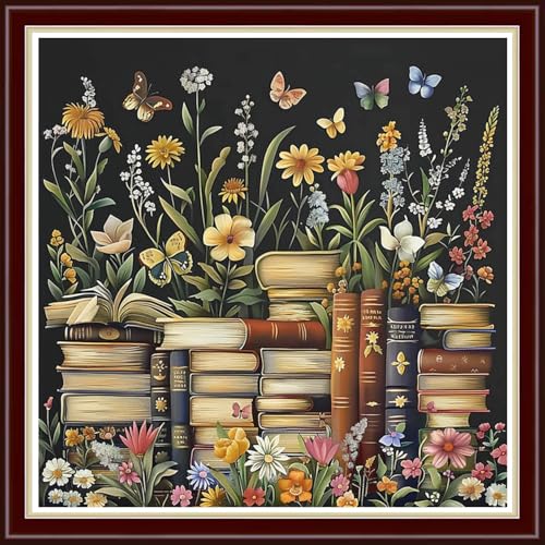 Image of Joyhoor Cross Stitch Kits for Beginners Stamped Cross-Stitch Supplies Needlework preprint Embroidery Kits for Adults DIY Needlepoint Kit Embroidery Patterns 11CT-Flower Books 18x18 inch