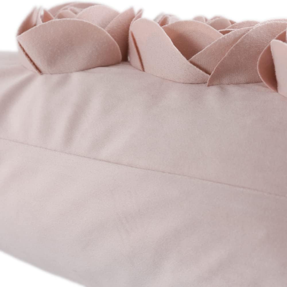 JWH 3D Flower Throw Pillow Cover Decorative Handmade Floral Pillow Case Soft Velvet Pillowcase Lumbar Cushion for Bed Living Room Chair Couch Decor Shams 12x20 Inch Rose Gold