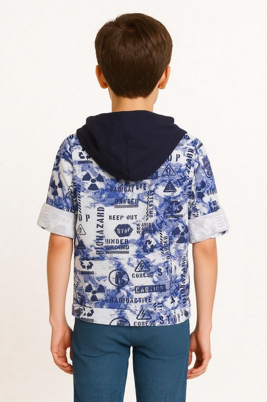 Image of CAVIO Boys Printed Casual Jacket With Hooded T-Shirt