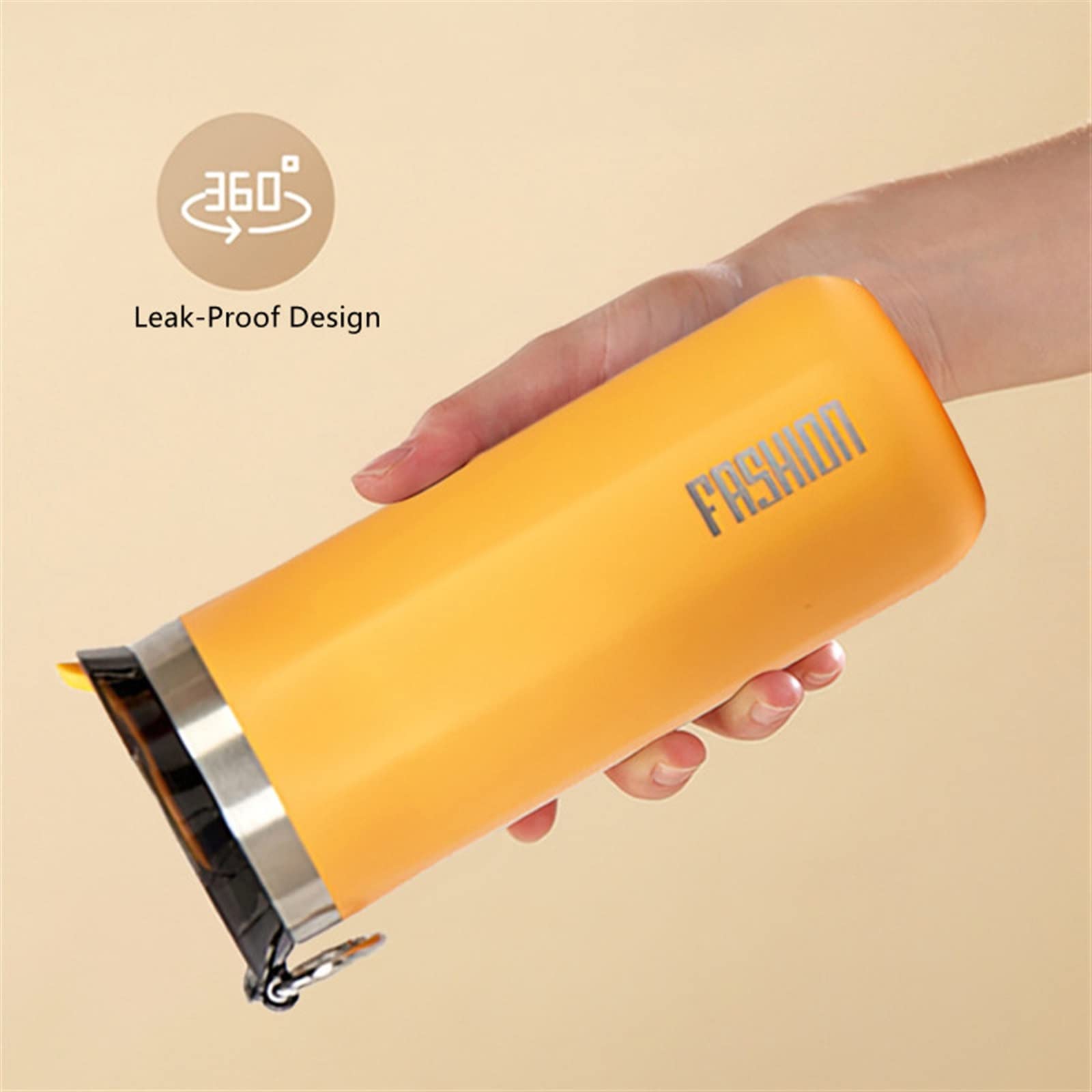 Kubek do kawy YUEKOPOU, podróżny kubek termiczny, 350 ml/450 ml Podwójny kubek do kawy Kubek termiczny do samochodu Kubek podróżny Termos Kubek izolowany(Yellow,450ml)