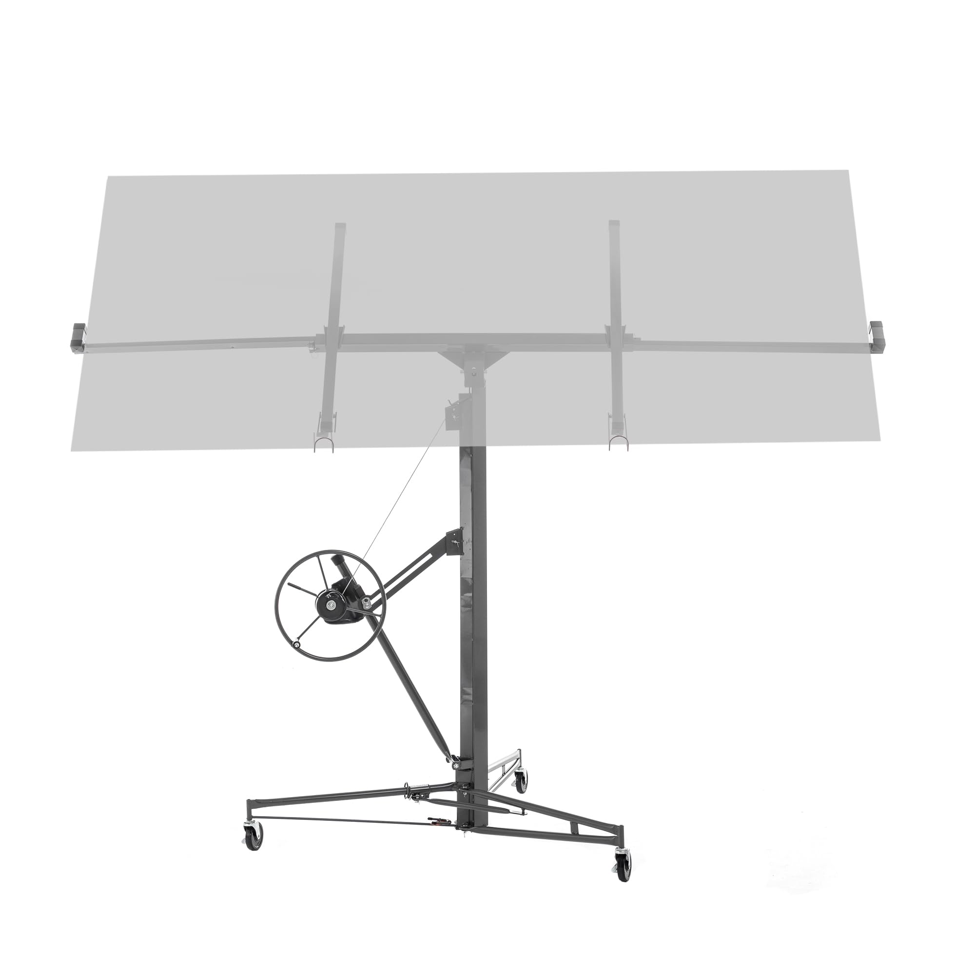 Sollevatore per piastre XXL, portata fino a 68 kg, altezza di lavoro 140-350 cm, larghezza massima 2,90 m, funzionamento 1 uomo, supporto per il montaggio a secco, con 3 ruote per freni per