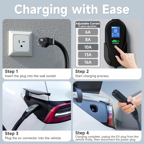 Image of Level 1 Tesla Charger(110V-240V) 16A, Tesla Mobile Charger with NEMA 6-20 Plug&5-15 Adapter, 16.4FT /5M Extension Cord - Portable Electric Car Charger for Tesla Model Y /3 /S /X