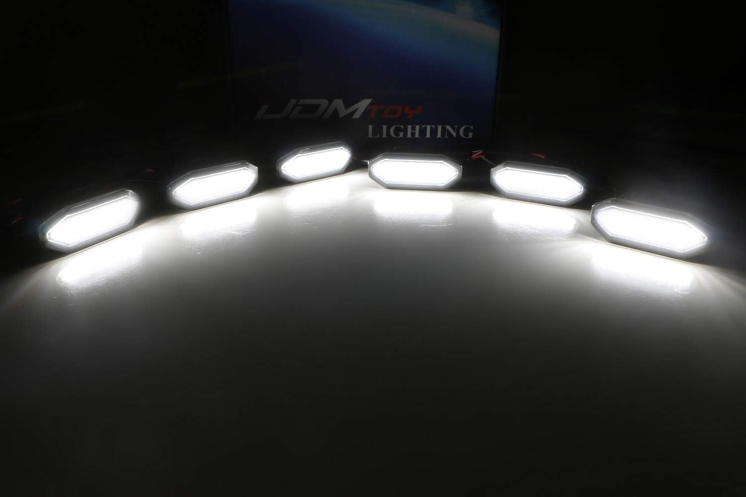 iJDMTOY 6pc Set Smoked Lens Xenon White LED Front Grille Insert DRL Driving Light Kit Compatible With 2015-2017 Ford Mustang