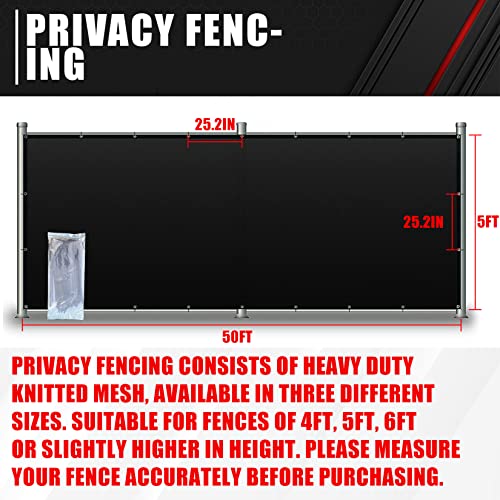 C&T 5\' x 50\' Black Fence Privacy Screen with Aluminum Grommets Heavy Duty 142 GSM for Wall Garden Yard Backyard Outdoor