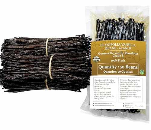 50 Vanilla Beans Grade B for Making Vanilla Extract, Vanilla Beans Bulk for Extract Grade 5 inches, Perfect for Homemade, baking and cooking. (50 Vanilla)