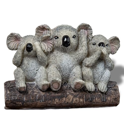 Wanwanzi Lot de 3 statues de koalas de la sagesse – Koalas en résine 3 en 1 – Écoutez sans mal, ne voyez pas le mal – Figurine réaliste en résine...
