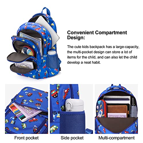 Cluci Kids Backpack For Boys&Girls Bookbags Preschool Backpack Toddler Daycare School Bag Elementary Kindergarten Lightweight Waterproof Blue Car #TOP4