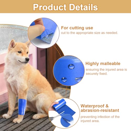 Image of Pet Fixation Splint, Pet Splint for Dogs /Cats, Polymer Foam Waterproof Hard Wearing Arbitrary Cutting Pet Leg Brace for Temporary Immobilisation of Fractures(Blue, XS)