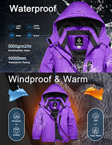 Image of GEMYSE Girl's Waterproof Ski Snow Jacket Hooded Fleece Lined Windproof Winter Jacket