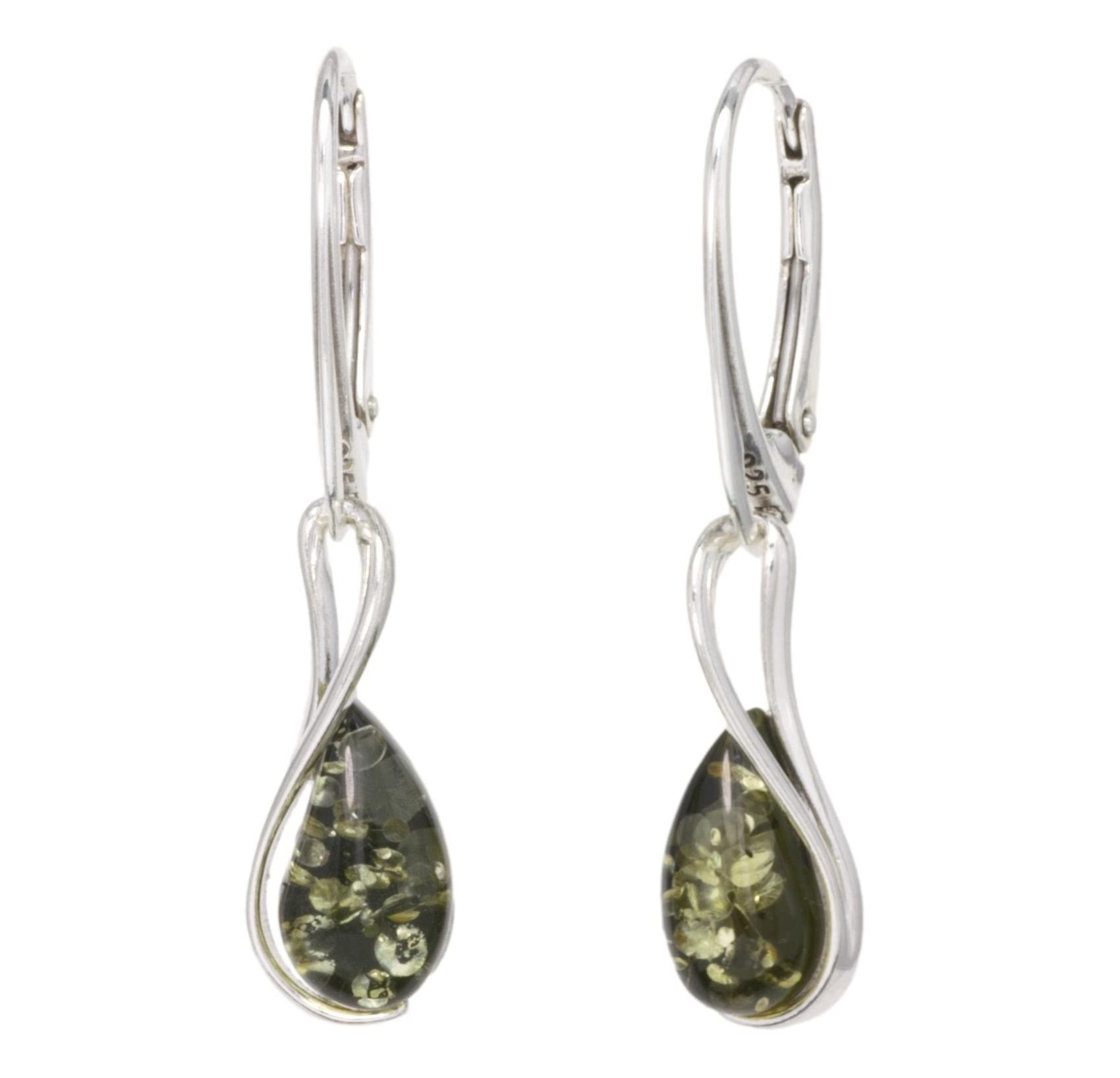 Pendientes de Plata de Ley 925 de ámbar báltico, Colgantes Colgantes, joyería de ámbar de Piedras Preciosas Verdes Naturales para Mujer, Pendientes con Palanca Trasera