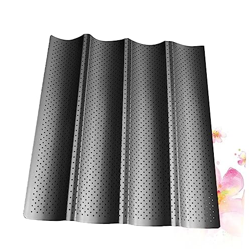 BEBEMOKO Teglia Forno Francese Antiaderente Con Foro Per Pane Baguette, Resistente Al Calore, Uso Domestico, Colore Nero, Teglia Da 4 Slot Per Cottura Pane