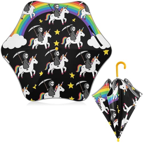 Paraguas para niños de 3 a 8 años con diseño de unicornio de Halloween y tira reflectante