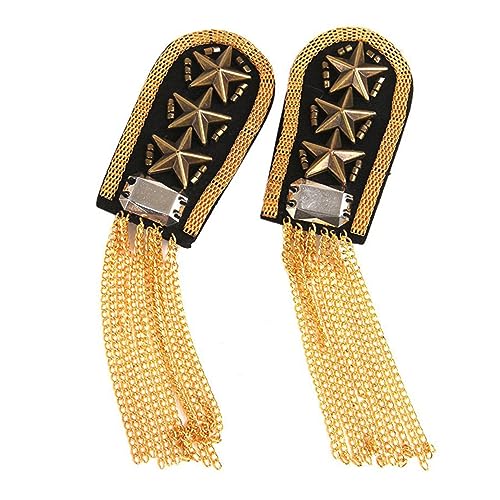 Gogogmee 1 Pair Link Chain Epaulet Shoulder Boards for Men's Star Pattern Tassel Chain Epaulets