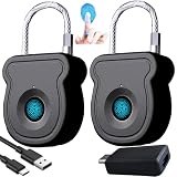 Bstsilver 2-Pack Fingerprint Padlock for Gym Locker, Biometric Lock 20 User w/USB Key for Luggage Backpack Bag Case Toolbox Suitcase, Keyless Cable Latch for RV Travel School Office Drawer Cabinet