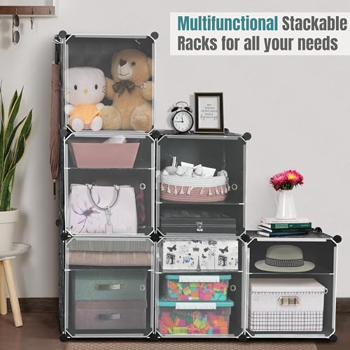 Image of ABOUT SPACE Shoe Rack for Home with Door - 36 Pair DIY Slipper Stand with Hanger, 6 Cube Expandable Shelves Closed Shoes Rack for Home Men, Women Heels Boots Flip-Flops(Black-L 80 x B 30 x H 135 cm)