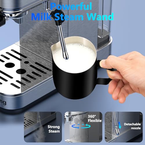 Image of URintells Cuising Espresso Machine 20 Bar,Touch Screen Espresso Maker with Steam Milk Frother,Stainless Steel Coffee Machine for Cappuccino Latte Americano Cold Brew,1350W Fast Heat Up System,Silver