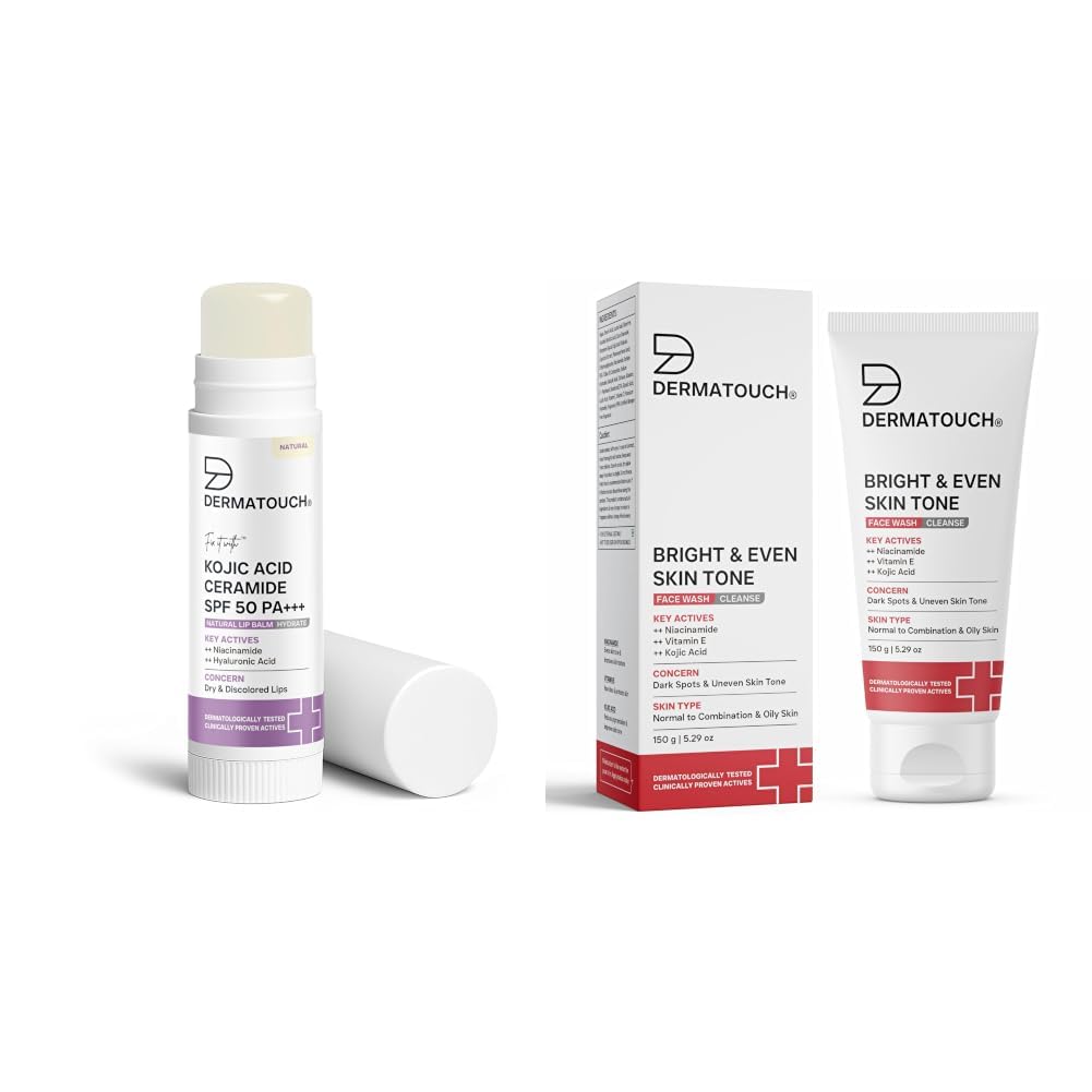 DERMATOUCH Kojic Acid Ceramide SPF 50 PA+++ Natural Lip Balm - 5g & Bright & Even Tone Face Wash with Niacinamide, Vitamin E and Kojic Acid 150g-image-41
