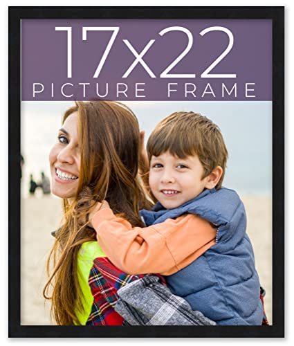 17x22 Frame Black Real Wood Picture Frame Width 0.75 Inches | Interior Frame Depth 0.5 Inches | Black Mid Century Photo Frame Complete with UV Acrylic, Foam Board Backing & Hanging Hardware