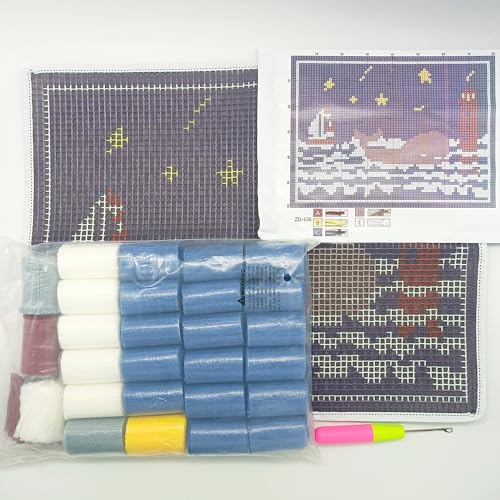 Image of Howie's Latch Hook Kits for Adults, DIY Latch Hook Kit Rug Crochet Yarn, Color Preprinted Pattern Embroidery Decoration(Whale, 19.69 x 14.96 inch)