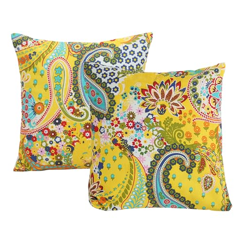 Image of Cushion Cover 24 inch x 24 inch Set of 5 Cotton Paisley Yellow Large Size Sofa Pillow Cushion Covers 60x60 cm for Boho Home Decor Traditional Print Big Size (Only Covers)