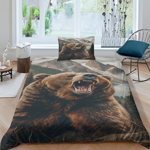 Housse de couette 3D ours lit simple en microfibre respirante et douce - 2
