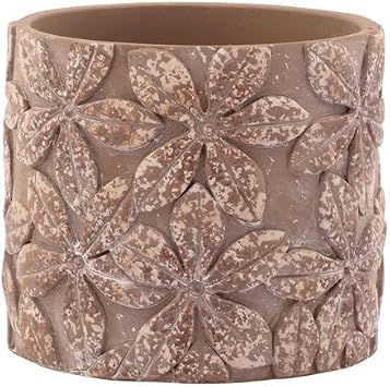Napco Rustic Floral Concrete Planter Small 4.75 x 5 Inch Pot with Dimensional Embossed Flower Design, Timeless Decorative Planter for Succulents, Herbs, Flowers & Classic Home or Garden Decor
