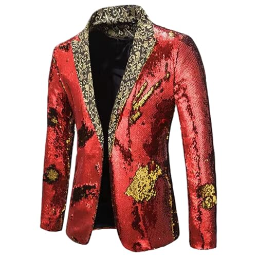 Men Two-Colour Sequin Suit Stage Performance Jacket Nightclub Bar DJ Singer Host Jacquard Spliced Blazer Coats