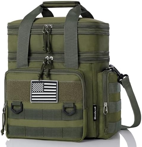 Tactical Lunch Box for Men, Expandable Large Insulated Lunch Bag for Adult, Heavy Duty Double Deck Lunch Cooler Bag with Shoulder Strap, Leakproof Soft Lunch Pail with American Flag - Green