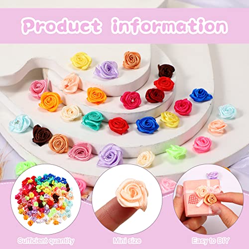 Weysat 300 Pcs Mini Roses for Crafts 15 mm Mini Small Satin Ribbon Roses Flowers Artificial Tiny Fabric Flowers DIY Sewing Rosettes Applique Embellishments for Wedding Gift Wrapping Decoration