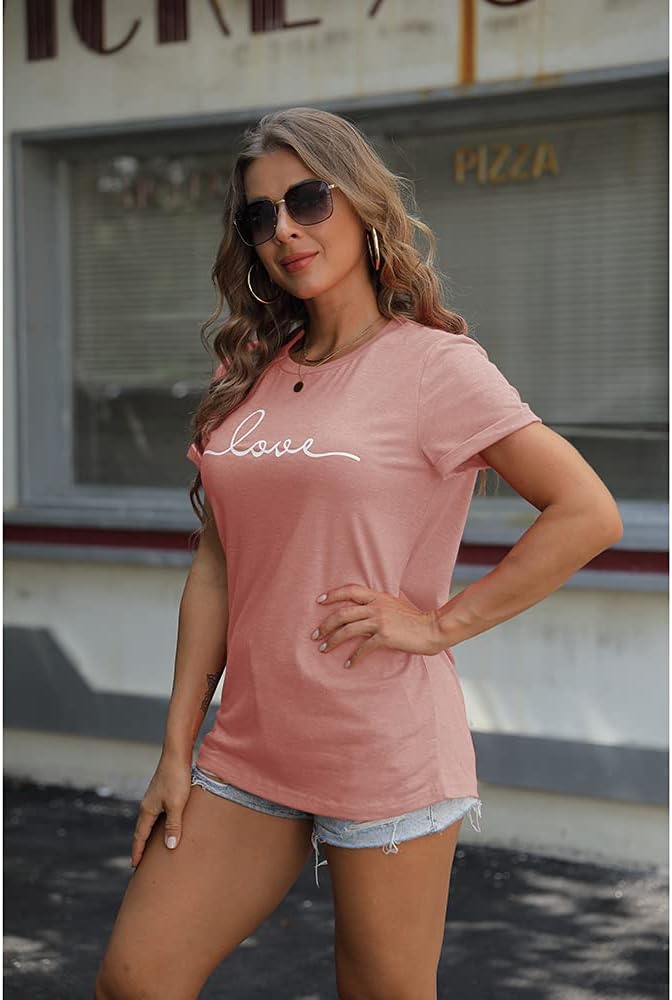 NIUBIA Women's T-Shirt Graphic Tees Love Printed Casual Short Sleeve Tops Summer Loose Fitted Top - Image 3