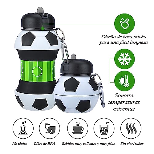 Miniatura 4 de Botella de agua plegable para niños y niñas sin bpa. Cantimplora infantil para camping, personalizada con tu deporte. Balón de agua compacto para regalo original (Futbol)