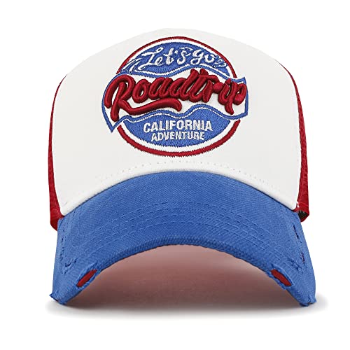 Ililily Premium Road Trip Vintage Distressed Snapback Trucker Hat Baseball Cap (As1, Alpha, M, Blue-Ring) #TOP1