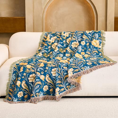 Image of VANJOROY Boho Throw Blanket King, 100% Organic Cotton Breathable Ultra Soft 91 inch x 98 inch Bed Quilt Throw - All Season Floral Rustic Farmhouse Decor Reversible Blanket for Sofa Couch Chair and Gift