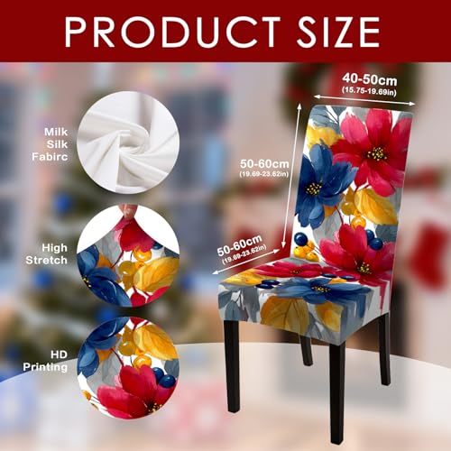 Image of Nuxovilar 2PCS Vibrant Watercolor Floral Stretch Chair Covers | Stretch Slipcover Floral Protector Flower Wrap Seat Guard Dining Room Family Kitchen Festive Party (Vibrant Rose)