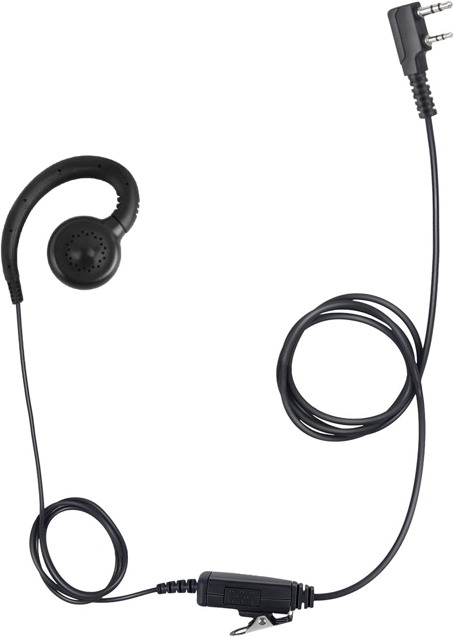 Renastar Two Way Radio Headset Ptt Mic Earpiece C Swivel Over The Ear Piece for Baofeng for Kenwood for Retevis 2 Pin Walkie Talkie (Black,Wired)