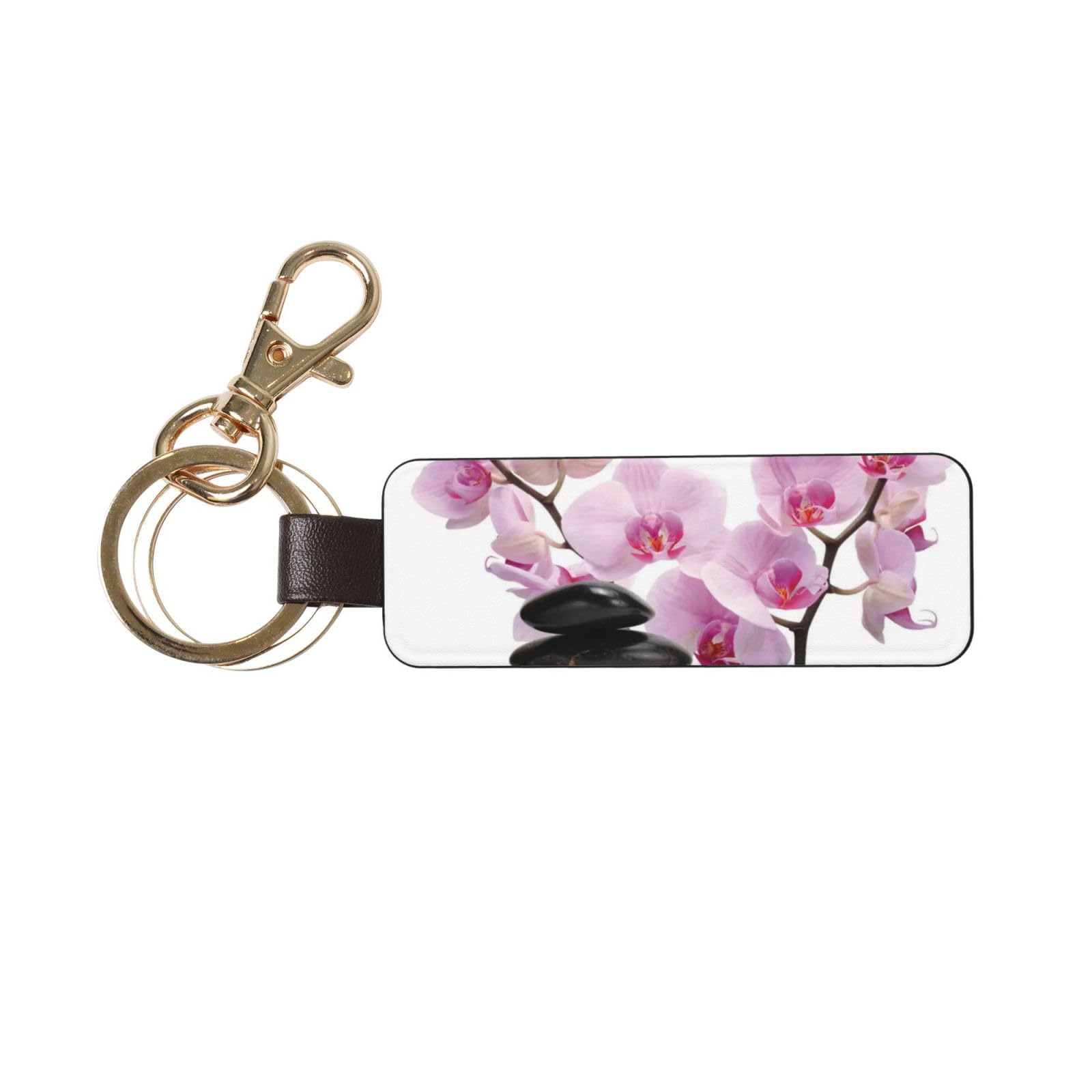 Hcmuxisen Unisex As Picture Stones And Pink Orchid, Pu Leather Keychain, Keychains Keyring Key Chain Ring 1 Pc