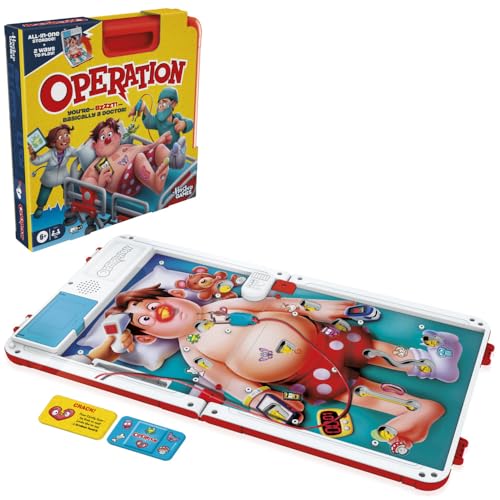 Hasbro Gaming Operation Electronic Board Game with All-in-One Carrying Case | 2 Ways to Play | Ages 6+ | 1+ Players | 10 Mins. | Fun Kids Games