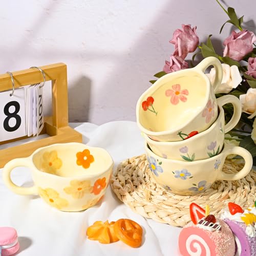 Makcnmym FLOWER MUGS 10 Oz Cute Floral Coffee Mug Irregular Latte Art Cup Lead-Free Porcelain Mug thumb #1