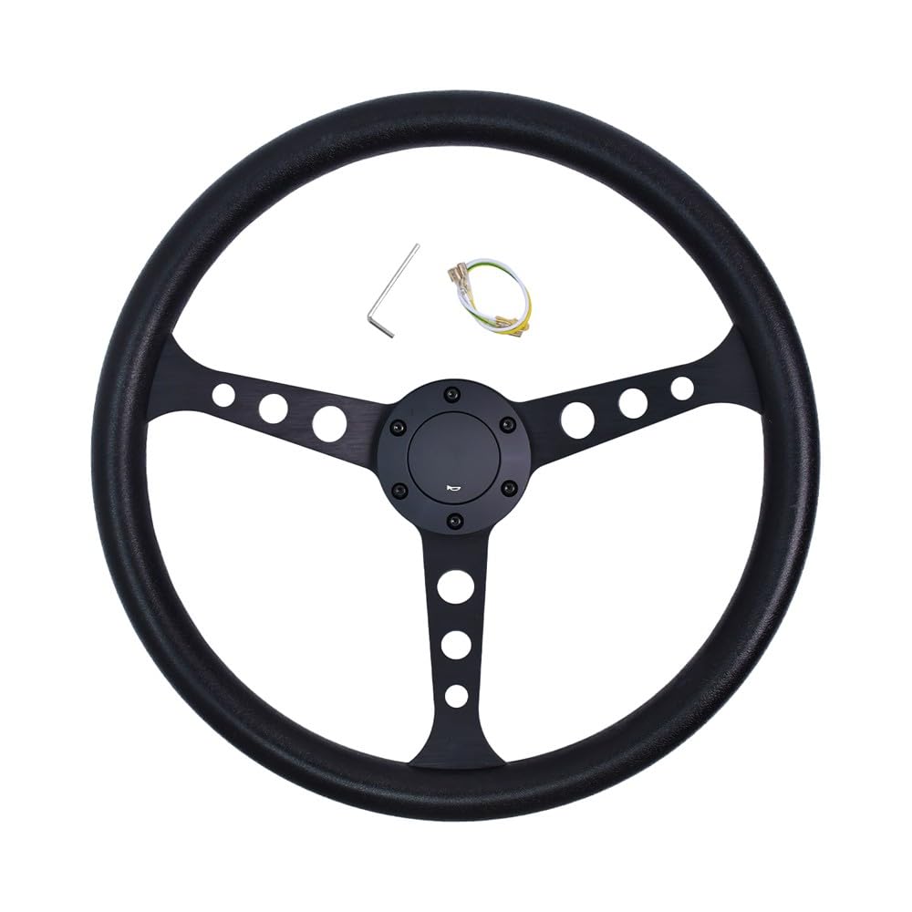 Lenkrad-Ersatz 380 mm/15 Zoll Universelles Ersatz-Rennlenkrad 3 Speichen 6 Schrauben mit Hupenknopf Fahrzeugmodifikation Sim Driving Motorsport JDM PU