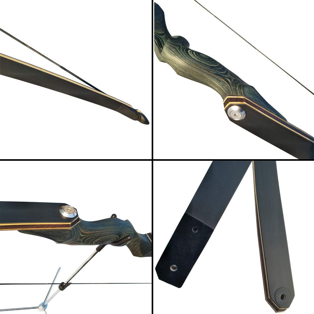 Takedown Arc Classique 60'' Arc Recourbé de Takedown tir à l'arc 30lbs 35lbs 40lbs Tir à l'arc Chasse en Bois Arc à Long Arche Adulte