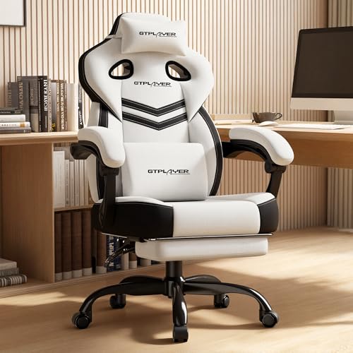 Image of GTPLAYER Gaming Chair for Adults, Ergonomic High Back Chair with Footrest | Big & Tall Computer Video Gaming Chair, Comfort Wide Seat with Lumbar Support for Big /Tall, Office /Home, Linen, Bright Grey