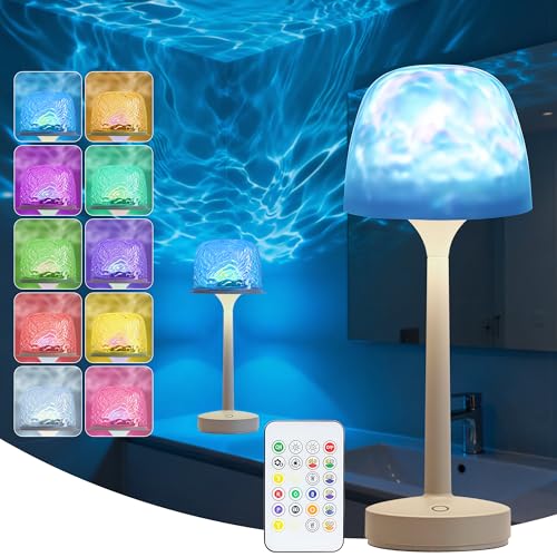 WyzXorn Cordless Lamp,LED Lights,Ocean Wave Projector Light,16-Color Touch Dimmable Bedside