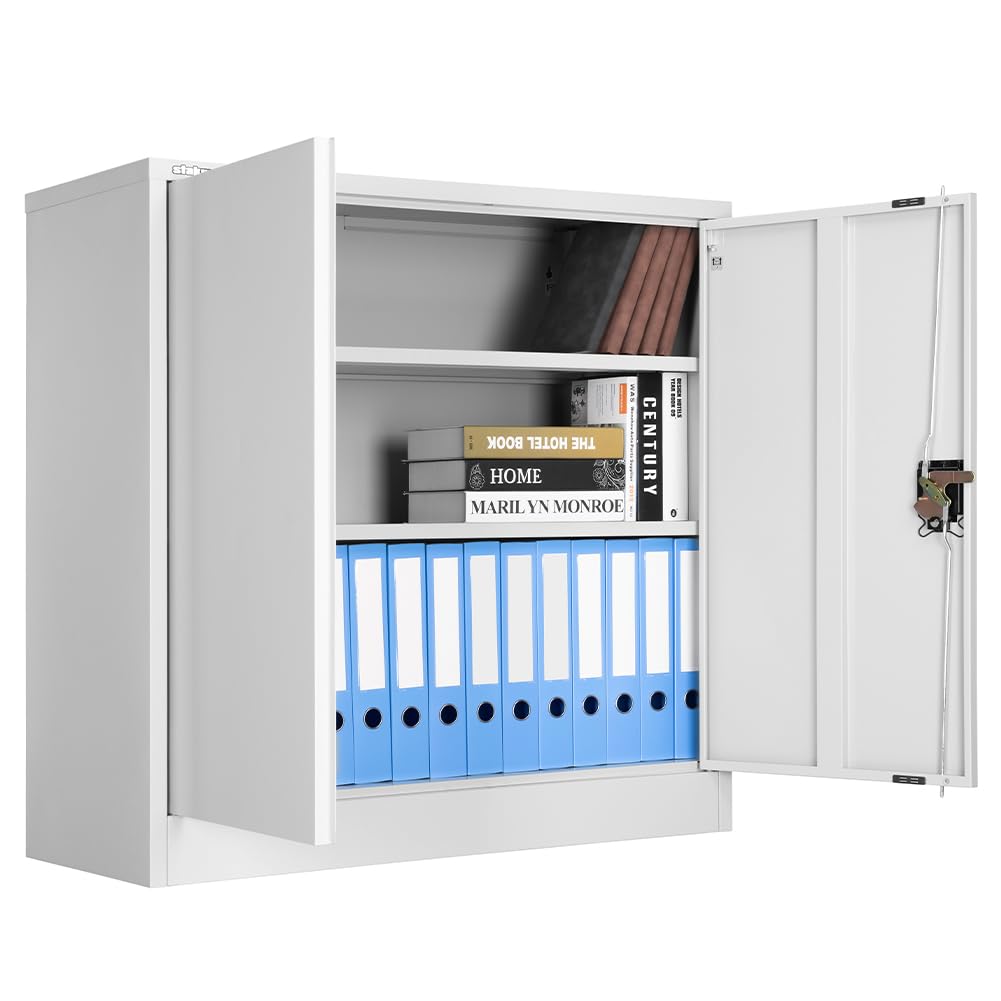 Armadio in Metallo da arredo Ufficio con Serratura, Armadietto 2 Chiavi Grigio Multiuso, Ideale Garage, Casa, Lavoro, Mobile Archiviazione Faldoni, Archivio Studio Porta Documenti (90 x 40 x 90 cm)