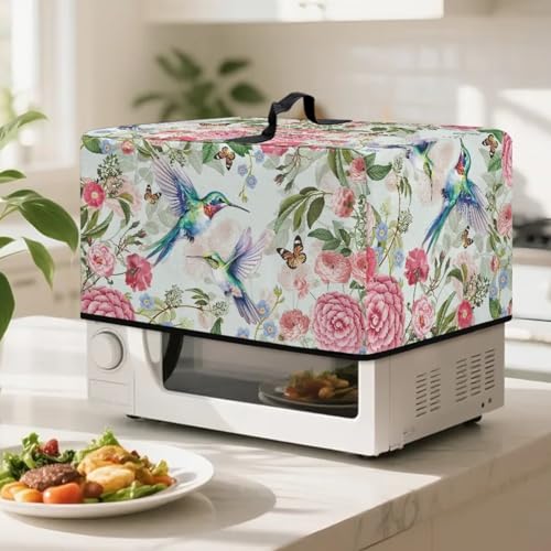 Image of Convection Oven Dustproof Cover, Washable Microwave Oven Cover Small Appliance Accessories for Kitchen Countertop, L, Retro Hummingbird Butterfly Camellia Flower