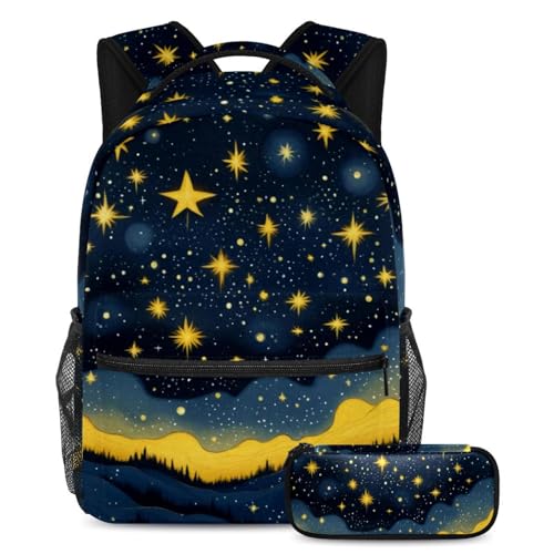 Sac à dos étudiant ciel étoilé jaune anti mal de dos avec trousse