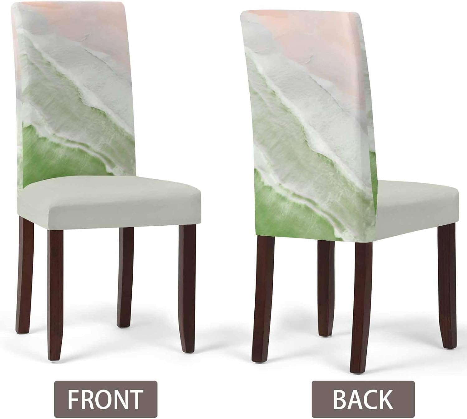 Sage Green Coastal Wave Dining Chair Covers Set of 2, Summer Modern Ocean Beach Stretch Spandex Kitchen Chair Slipcovers Removable Washable, Parsons Protector for Wedding Party Living Room Baby Shower