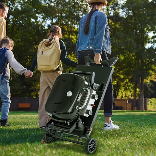 Royal Gourmet Grilltisch Klappbar Grillwagen für Gasgrill, Outdoor Grillständer für Tischgrill, Faltbarer Rollwagen mit Haken, Klapptisch zum Gasgrill GT2005-G Schwarz